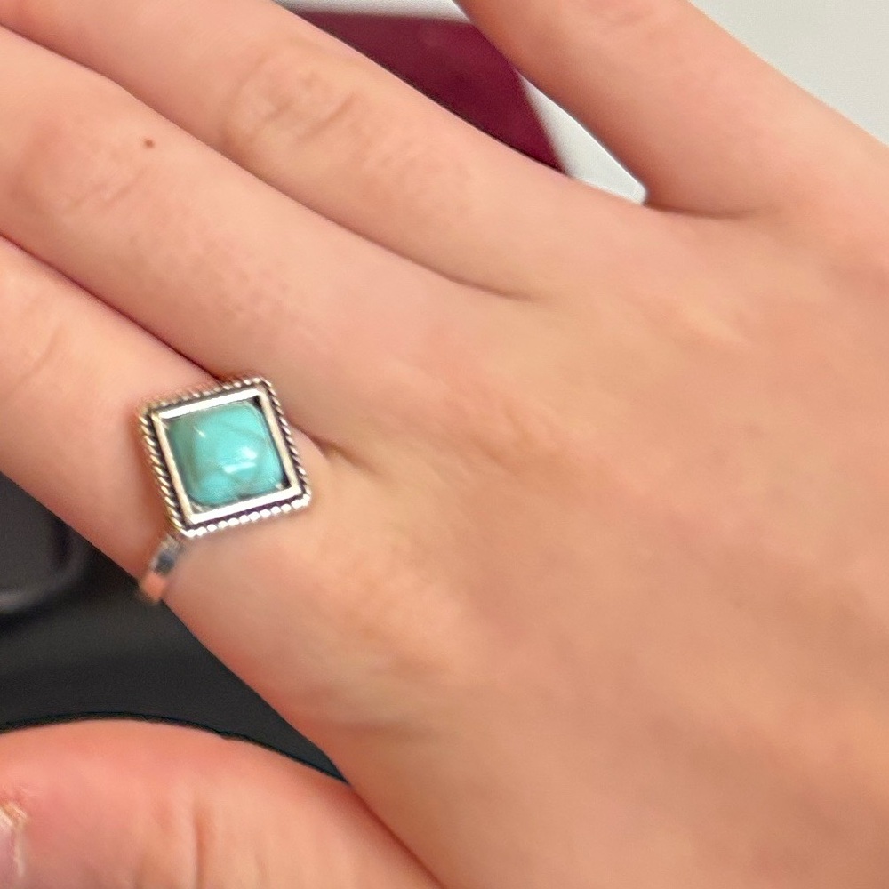 Turquoise and Silver Square Ring